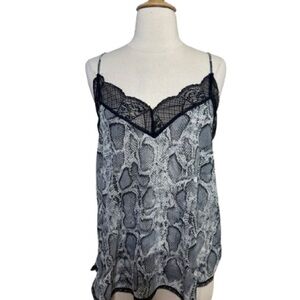 #55 lovestitch Snake-Print Lace Trim Cami - Black, Gray